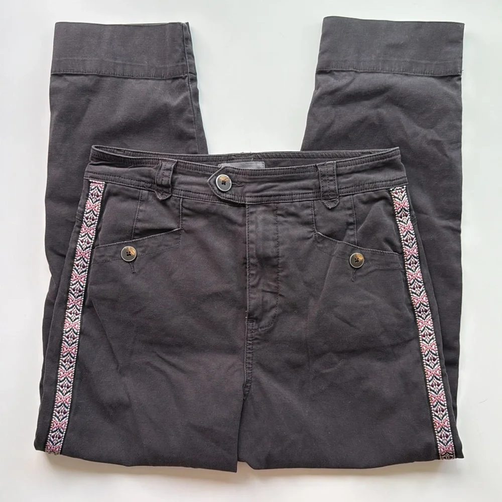 By Anthropologie Tapered Side Stripe Faded Black Cropped Pants 4